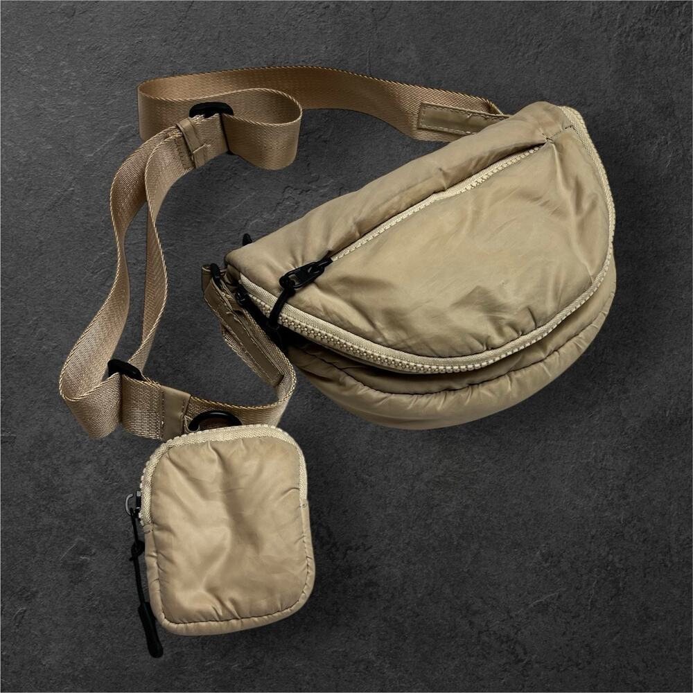 Anthropologie Beige/Tan Quilted Crossbody Belt Bag with Pouch